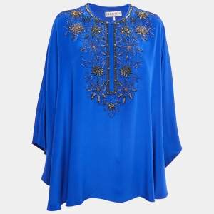 Emilio Pucci Blue Silk Embellished Tunic Top One Size 