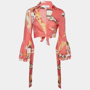 Emilio Pucci Firenze Pink Printed Cotton Wrap Crop Top M