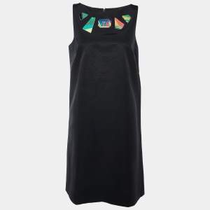 Emilio Pucci Black Cotton Blend Embellished Neck Detail Shift Dress M