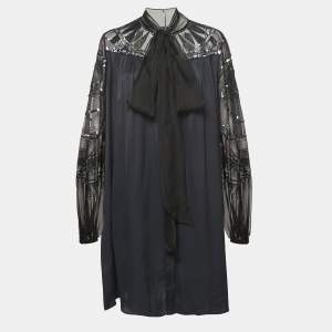 Emilio Pucci Navy Blue/Black Silk Blend Sequin Embellished Midi Dress XL