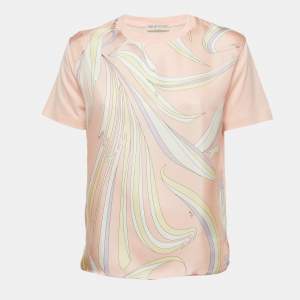 Emilio Pucci Light Pink Abstract Print Silk & Cotton Short Sleeve T-Shirt XS