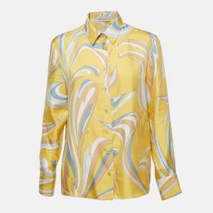 Emilio Pucci Yellow Vortici Print Silk Twill Shirt M