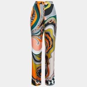 Emilio Pucci Multicolor Printed Silk Wide Leg Trousers M