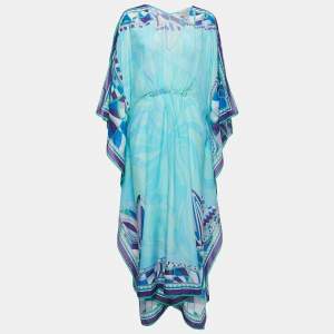 Emilio Pucci Blue/Multicolor Printed Cotton & Silk Kaftan L