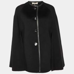 Emilio Pucci Black Wool & Angora Leather Trim Short Cape L