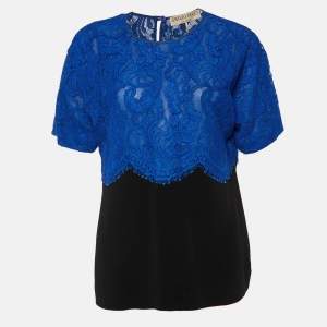 Emilio Pucci Blue Lace & Black Crepe Top M