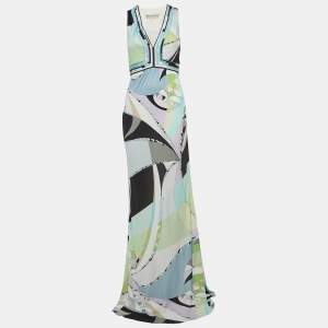 Emilio Pucci Blue Printed Jersey Sleeveless Maxi Dress M