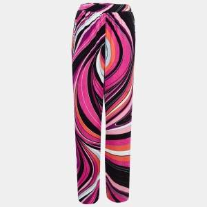 Emilio Pucci Pink Printed Velvet Straight Leg Trousers M