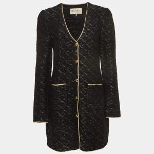 Emilio Pucci Black and Gold Trim Thick Knit Buttoned Coat XL