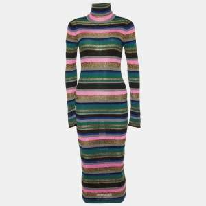 Emilio Pucci Multicolor Striped Lurex Knit Turtleneck Dress M