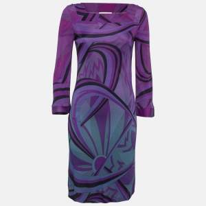 Emilio Pucci Multicolor Print Jersey Long Sleeve Dress M