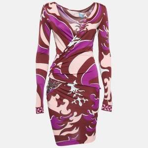 Emilio Pucci Multicolor Printed Jersey Embellished Short Dress S