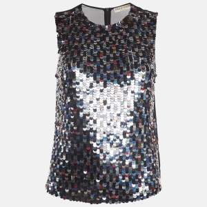 Emilio Pucci Black Sequin And Silk Sleeveless Top S