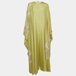 Emilio Pucci Green Printed Silk Wide Leg Jumpsuit One Size