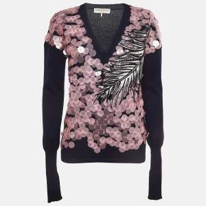 Emilio Pucci Navy Blue Wool Blend Sequin Detail Sweatshirt S