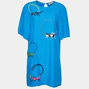 Emilio Pucci Blue Crepe Bead Embellished Tunic S