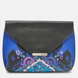 Emilio Pucci Black/Blue Newton Print Leather Envelope Clutch