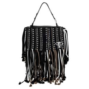 Emilio Pucci Black Fabric Fringe Macrame Shoulder Bag
