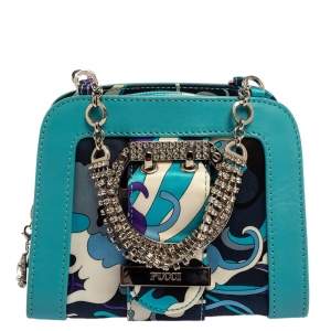 Emilio Pucci Multicolor Satin and Leather Chain Bag