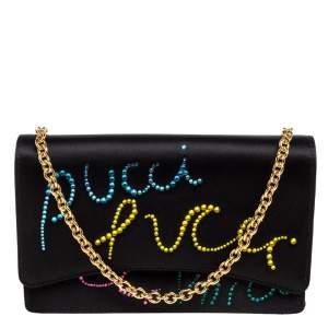 Emilio Pucci Black Leather Crystal Embellished Shoulder Bag 