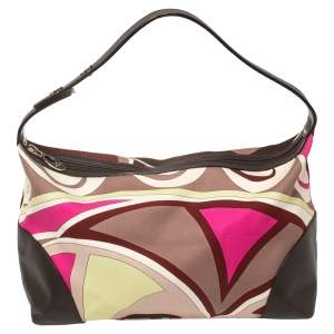 Emilio Pucci Multicolor Printed Canvas and Leather Single Handle Baguette Bag