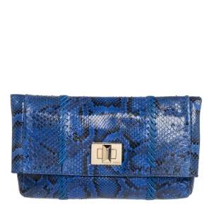 Emilio Pucci Blue Python Fold Over Flap Clutch 