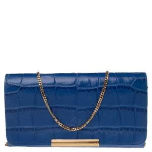 Emilio Pucci Blue Croc Embossed Leather Wallet on Chain