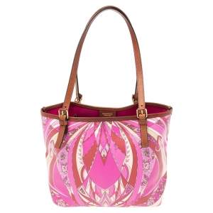Emilio Pucci Multicolor Printed Coated Canvas And Leather Open Tote
