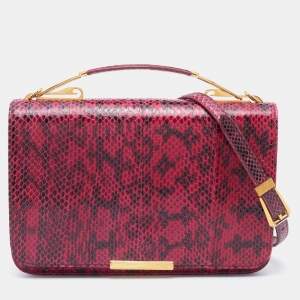 Emilio Pucci Pink/Black Snakeskin Leather Newton Top Handle Bag