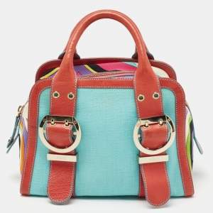 Emilio Pucci Multicolor Leather And Canvas Satchel