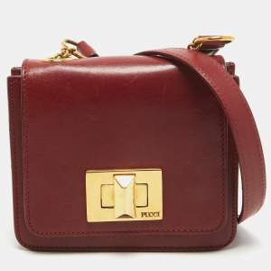 Emilio Pucci Burgundy Leather Trunlock Flap Crossbody Bag
