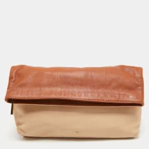 Emilio Pucci Brown/Beige Leather Fold Over Clutch