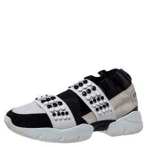 Emilio Pucci Black/White Fabric And Leather City Up Studded Low Top Sneakers Size 38