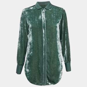 Emporio Armani Green Velvet Curved Hem Shirt S