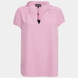 Emporio Armani Pink Stretch Crepe Short Sleeve Top L