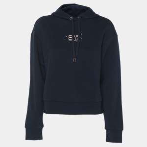 Emporio Armani Navy Blue Jersey Logo Print Hoodie S