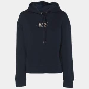 Emporio Armani Navy Blue Jersey Logo Embroidered Hoodie M