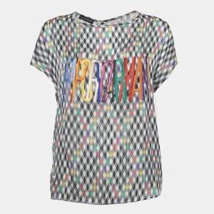 مملوكة مسبقًا بلوزة أمبريو أرماني حرير أسود بنقشة هندسية مطرزة مقاس متوسط (ميديم)