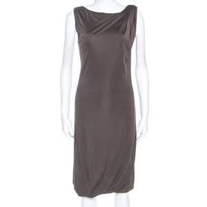 Pre Owned Emporio Armani Brown Jersey Draped Detail Milano Dress S