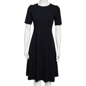 Pre Owned Emporio Armani Navy Blue Stretch Knit Flared Dress S