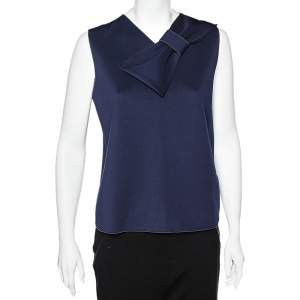 Pre Owned Emporio Armani Navy Blue Knit Bow Detail Sleeveless Top L