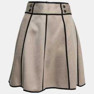Pre Owned Emporio Armani Light Olive Knit Scuba Flared Skirt S