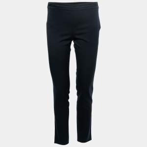 Pre Owned Emporio Armani Navy Blue Wool Pleated Waistband Detail Tapered Trousers S