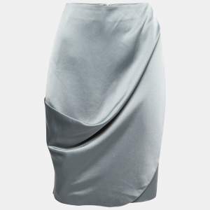 Pre Owned Emporio Armani Grey Satin Draped Skirt L