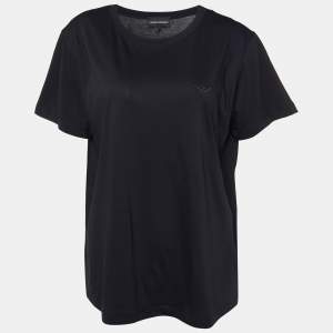 Emporio Armani Black Velour Pattern Cotton Knit T-Shirt L