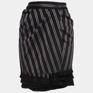 Pre Owned Emporio Armani Black Wool Blend Draped Knee Length Skirt M