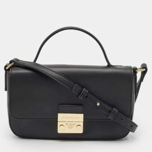 Emporio Armani Black Faux Leather Top Handle Bag