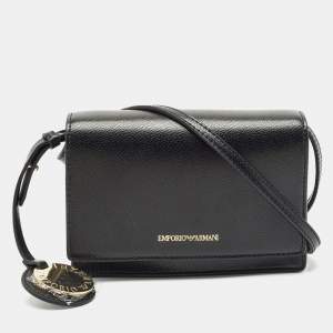 Emporio Armani Black Leather Mini Crossbody Bag