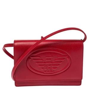 Emporio Armani Red Leather Flap Crossbody Bag