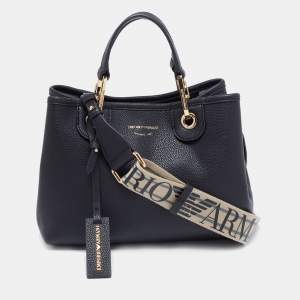 Emporio Armani Black Leather Small MyEA Shopper Tote